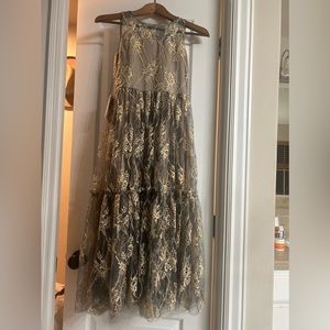 NWT 10 girls. Purchased from Joyfolie. Brand: Mia Joy. Muted blue, tan lace.